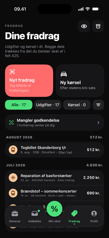 Riff på iPhone: fradrag samlet pr. måned med en kvittering, der venter på godkendelse.